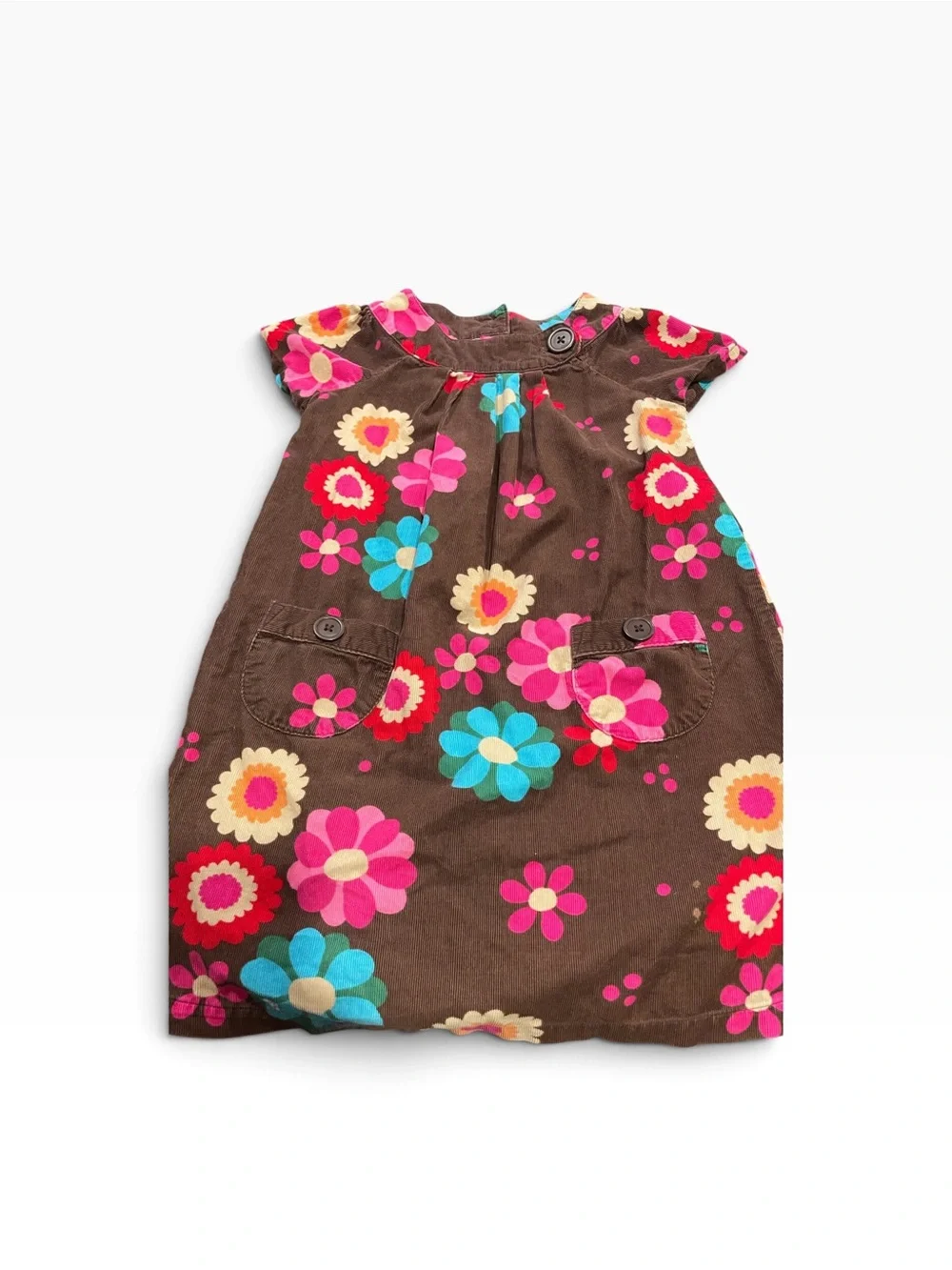Carter’s Brown Floral Corduroy Dress with Bright Pink & Turquoise Blooms Size 4